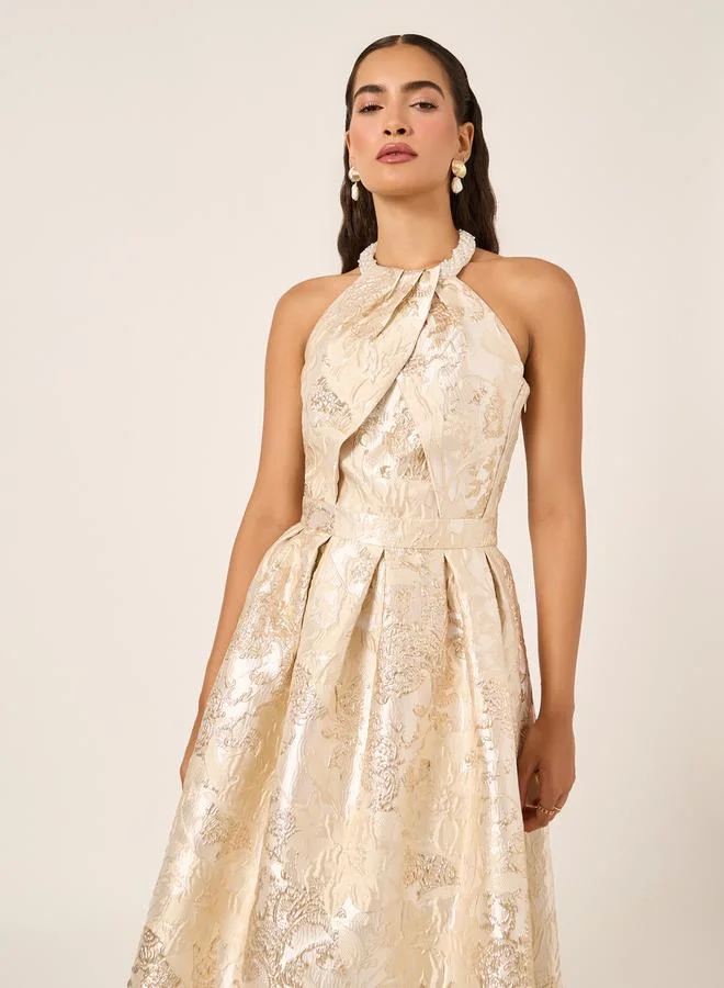 Styli Brocade Halter Midi Dress