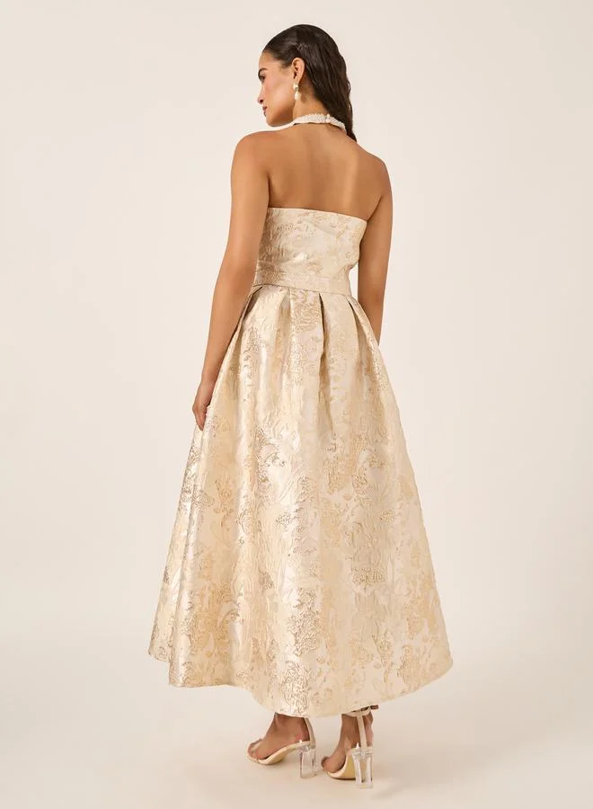 Styli Brocade Halter Midi Dress