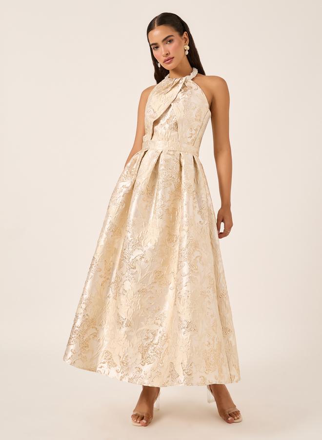 Styli Brocade Halter Midi Dress - Image 2