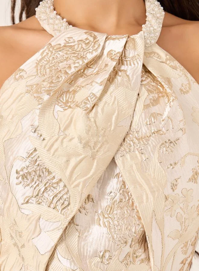 Styli Brocade Halter Midi Dress