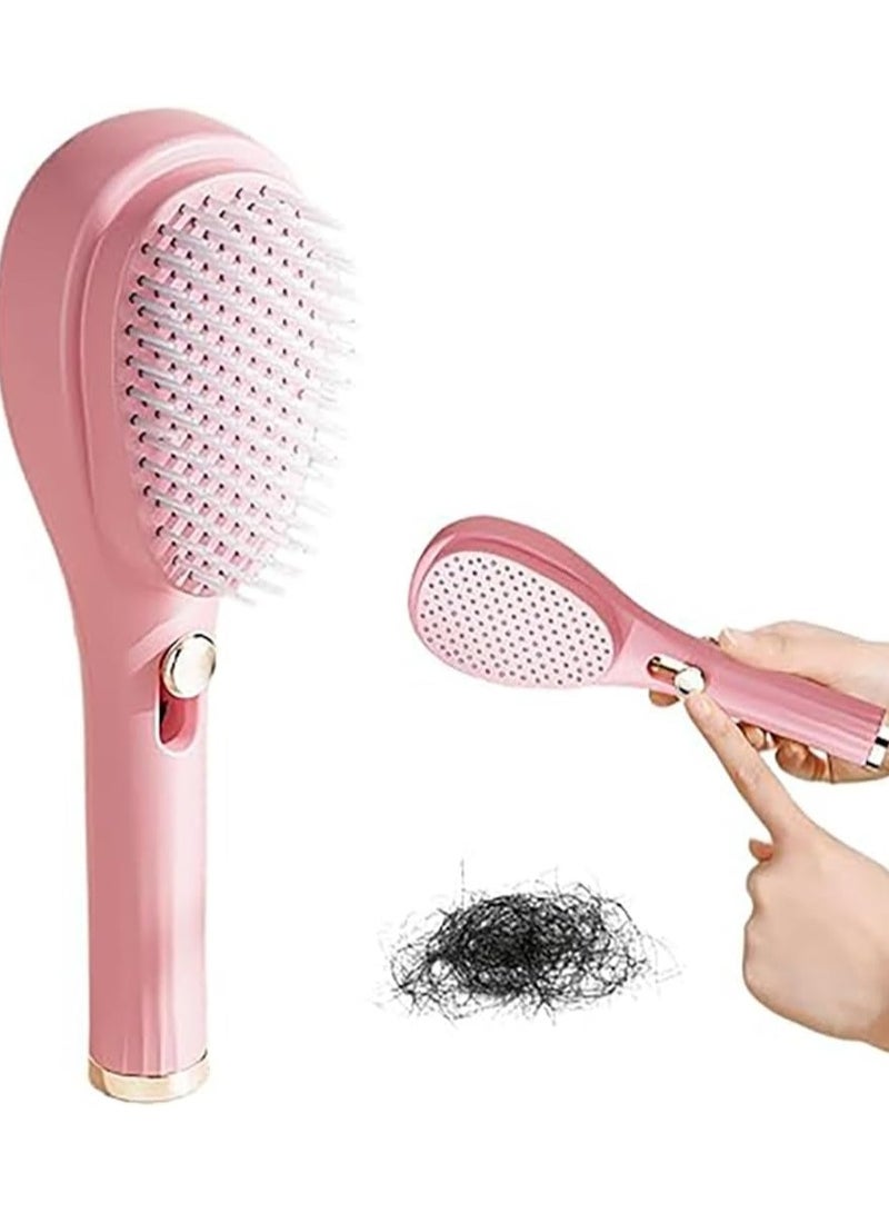 أداك فرشاة شعر ذاتية التنظيف تلسكوبية ADAK، مشط وفرشاة تنظيف بنقرة واحدة، مشط تدليك، تنظيف فروة الرأس، أمشاط شعر للنساء والرجال، مشط تدليك تلسكوبي محمول (وردي) - Image 1