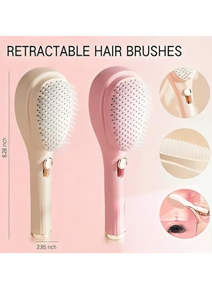 أداك فرشاة شعر ذاتية التنظيف تلسكوبية ADAK، مشط وفرشاة تنظيف بنقرة واحدة، مشط تدليك، تنظيف فروة الرأس، أمشاط شعر للنساء والرجال، مشط تدليك تلسكوبي محمول (وردي) - Image 3