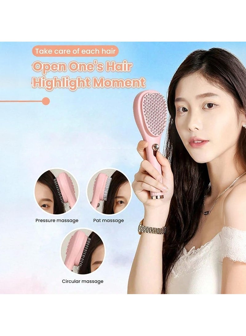 أداك فرشاة شعر ذاتية التنظيف تلسكوبية ADAK، مشط وفرشاة تنظيف بنقرة واحدة، مشط تدليك، تنظيف فروة الرأس، أمشاط شعر للنساء والرجال، مشط تدليك تلسكوبي محمول (وردي) - Image 5