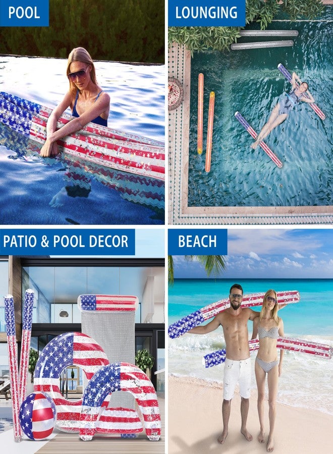 POZA 2 Pack Inflatable USA Flag Jumbo Pool Noodles Floats - Premium Luxurious 74 Inch Giant Water Floating Noodles Filled with Sparkle Silver Confetti, Pool Float for Swimming Pool, Beach and Lake - Image 3