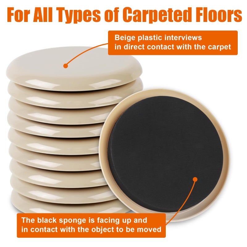 Ninsula 10PCS Furniture Sliders, 3 1/2" Furniture Sliders for Hardwood Floors, Reusable for Carpet, Heavy Duty Furniture Movers Sliders, Carpet, Floor Protectors (Beige) - Image 4