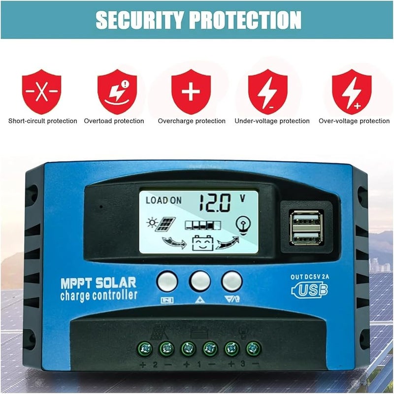 60A MPPT Solar Charge Controller 12V 24V Auto Dual USB LCD Display Panel Regulator - Image 4