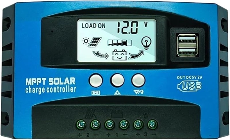60A MPPT Solar Charge Controller 12V 24V Auto Dual USB LCD Display Panel Regulator - Image 1