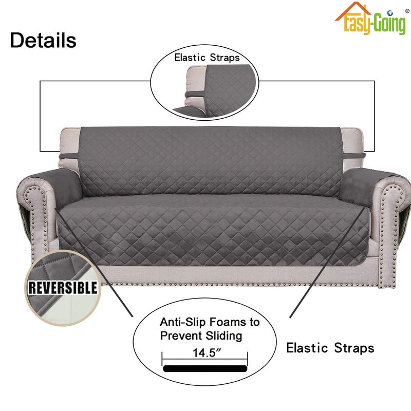 Easy-Going EasyGoing Reversible Oversized Couch Cover for 3 Cushion Couch Sofa Cover for Dogs Water Resistant Furniture Protector Cover with Foam Sticks for Pet Oversized Sofa GrayIvory - Image 3