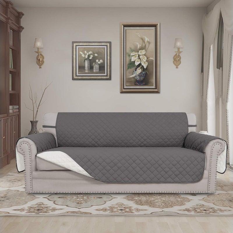 Easy-Going EasyGoing Reversible Oversized Couch Cover for 3 Cushion Couch Sofa Cover for Dogs Water Resistant Furniture Protector Cover with Foam Sticks for Pet Oversized Sofa GrayIvory - Image 2