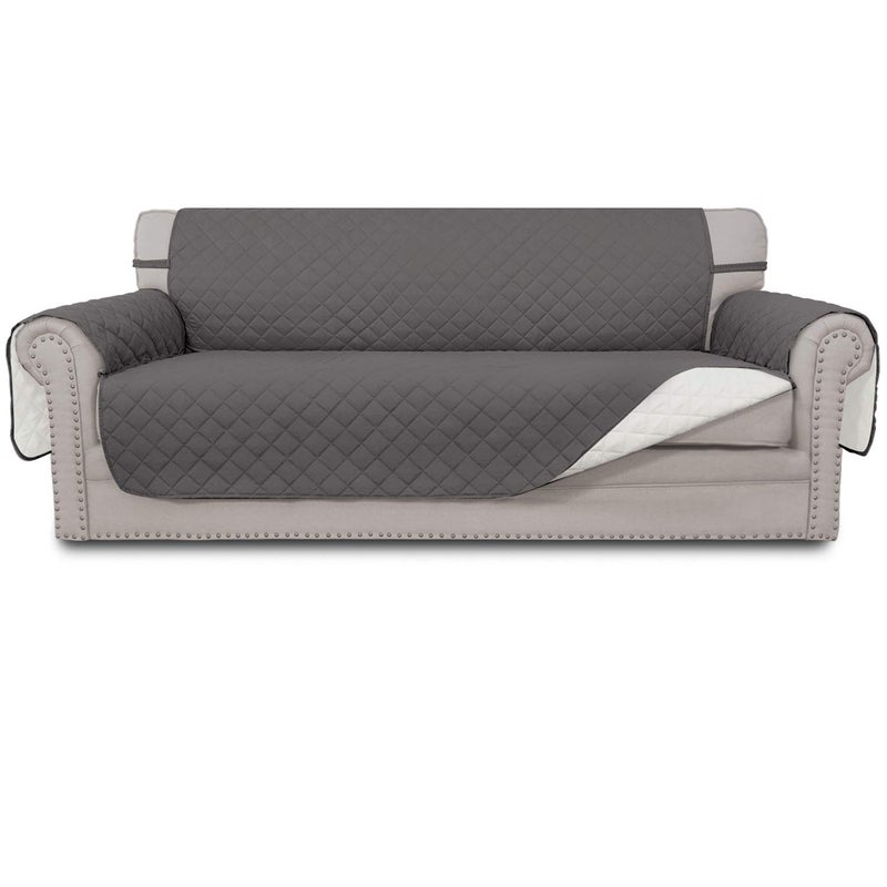Easy-Going EasyGoing Reversible Oversized Couch Cover for 3 Cushion Couch Sofa Cover for Dogs Water Resistant Furniture Protector Cover with Foam Sticks for Pet Oversized Sofa GrayIvory - Image 1