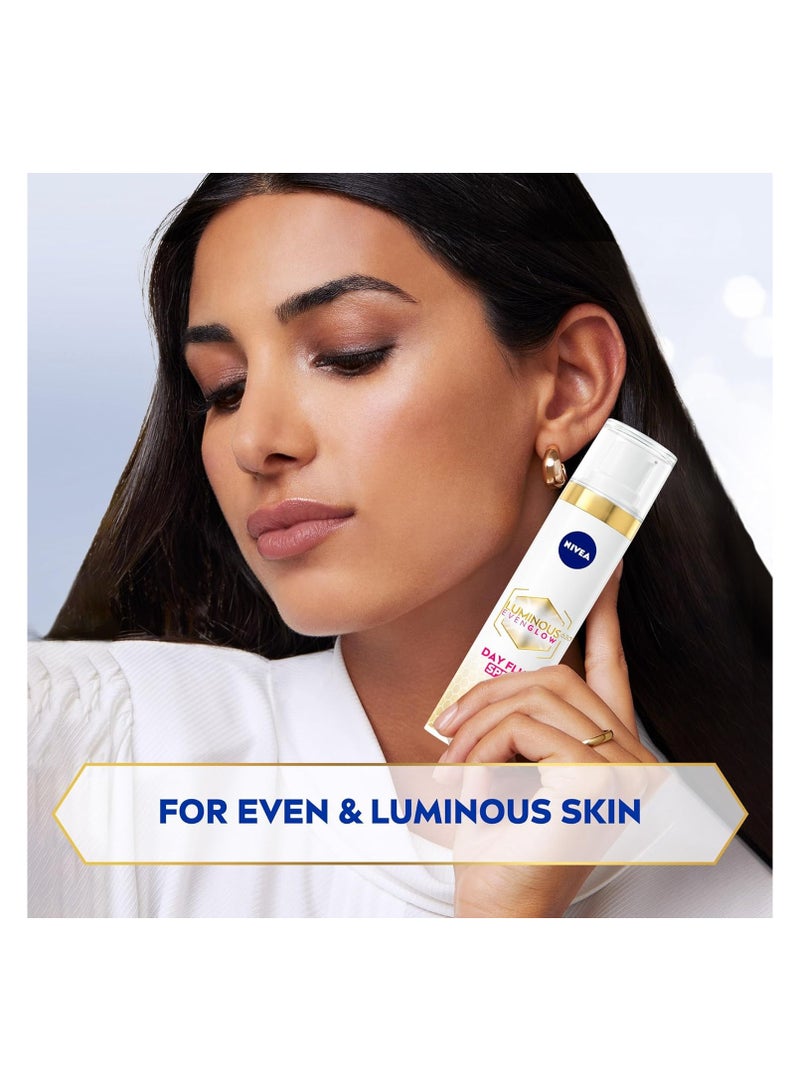NIVEA LUMINOUS 630 EVEN GLOW Anti Dark Spot Face Fluid SPF 50, UVA & UVB Sun Protection, Spotless Even Skin, Hydrating Hyaluronic Acid & Vitamin E, 40ml - Image 2