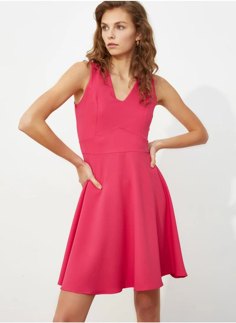 trendyol Pleated V-Neck Dress