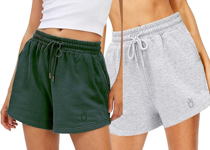 hotfits Women's Multicolor Casual Cotton shortsRelaxedfit Shorts with Adjustable Waistband and Pockets - Pack of 2 - XL - Image 2
