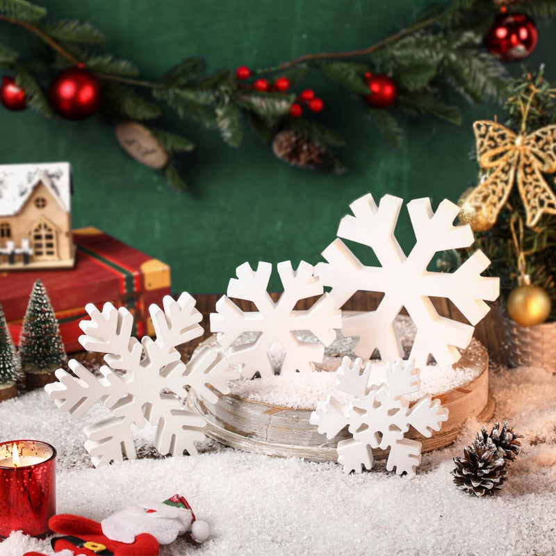 WODOHOLO 4Pcs Winter Snowflake Wooden Signs, Winter White Distressed Wood Snowflake, Farmhouse Country Christmas Decor, Xmas for Tabletop Fireplace - Image 1