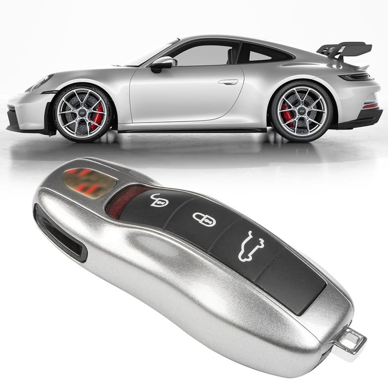 Jaronx Compatible with Porsche Key Fob Cover, Key Cover Compatible with Cayenne Panamera Macan Cayman 911 Compatible with Porsche Accessories (GT Silver) - Image 1