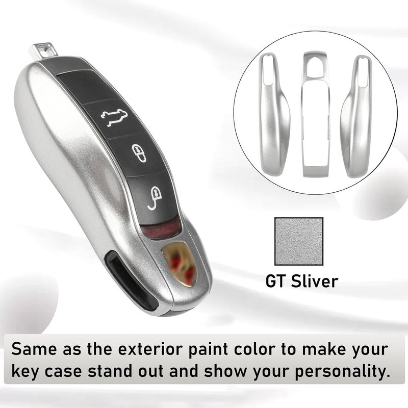 Jaronx Compatible with Porsche Key Fob Cover, Key Cover Compatible with Cayenne Panamera Macan Cayman 911 Compatible with Porsche Accessories (GT Silver) - Image 4