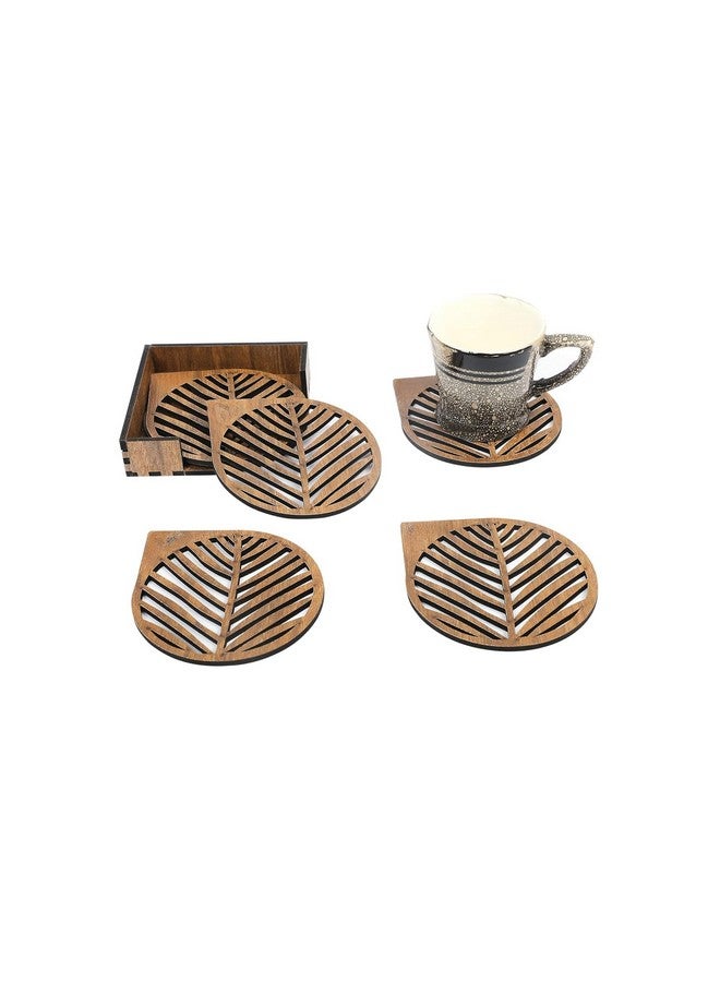 Handmade Wooden Tea Coasters Wooden Drink Coaster Wood Table Coaster Set of 6 with Stand for Tea Cups Coffee Mugs Beer Cans Bar Tumblers and Water Glasses (PEAR Shape, Light Brown)  - Image 3