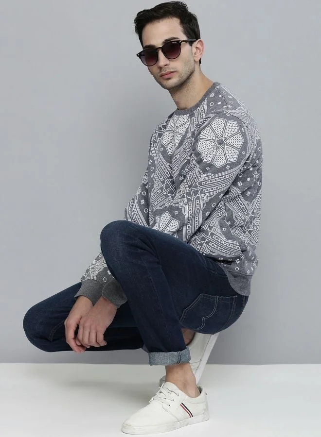 The Indian Garage Co  The Indian Garage Co Men Regular Fit Floral Crew Neck Full Sleeves Sweatshirt  | Best Price UAE