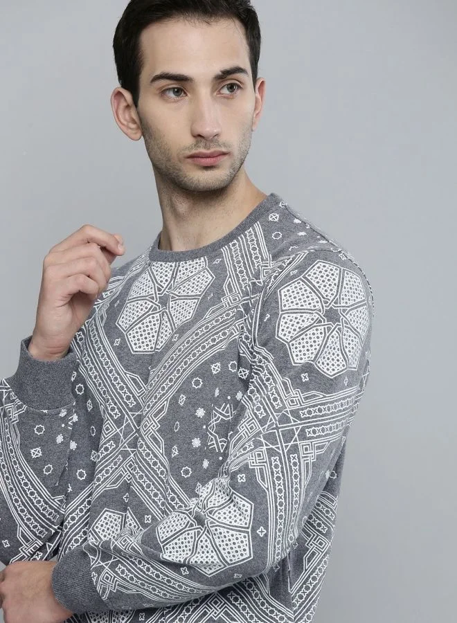 The Indian Garage Co  The Indian Garage Co Men Regular Fit Floral Crew Neck Full Sleeves Sweatshirt  | Best Price UAE