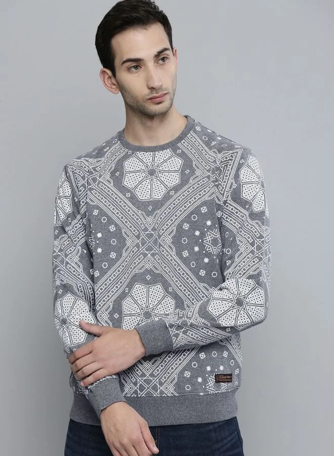 The Indian Garage Co Men Regular Fit Floral Crew Neck Full Sleeves Sweatshirt