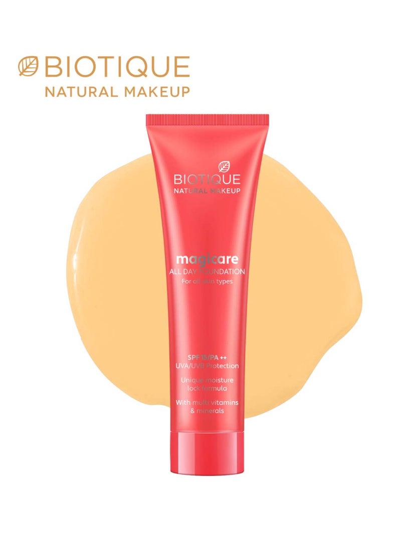 Biotique natural makeup matte foundation for acne prone skin sand 30ml and magicompact sand 8g pack of 1  - Image 1