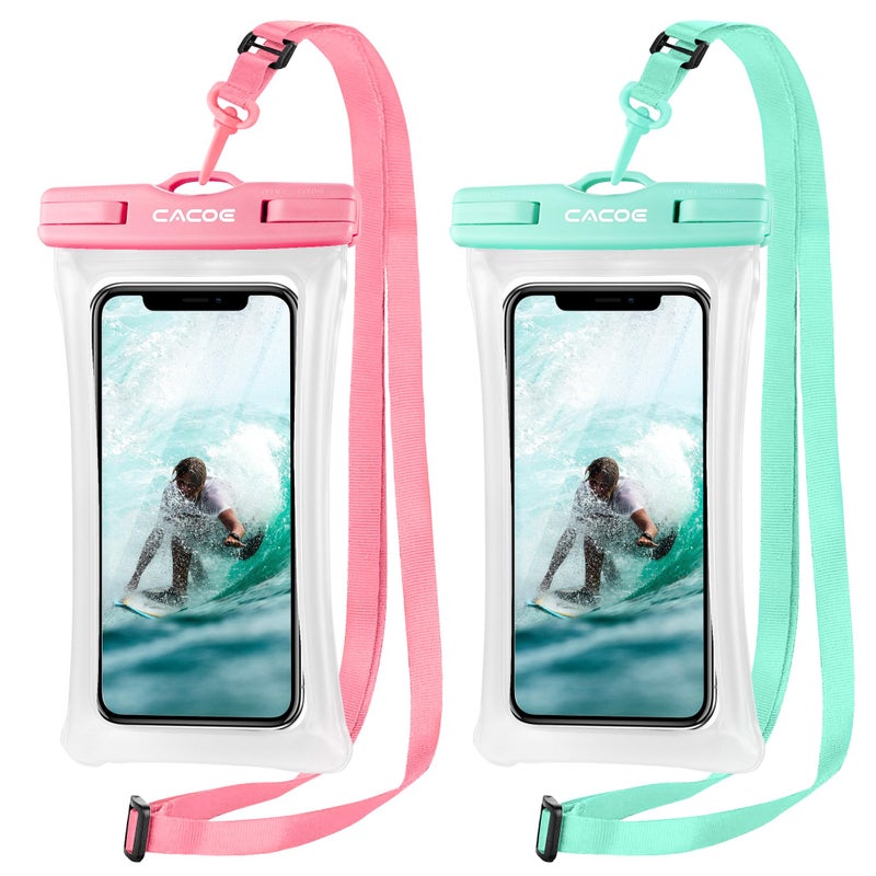 CACOE [Floatable] Floating Universal Waterproof Phone case 2 Pcs-Up to 7.0",Waterproof Phone Pouch with Adjustable Neck Lanyard,IPX8 Cellphone Dry Bags for Beach Pool Swimmingï¼ˆBlue+Pinkï¼‰ - Image 1