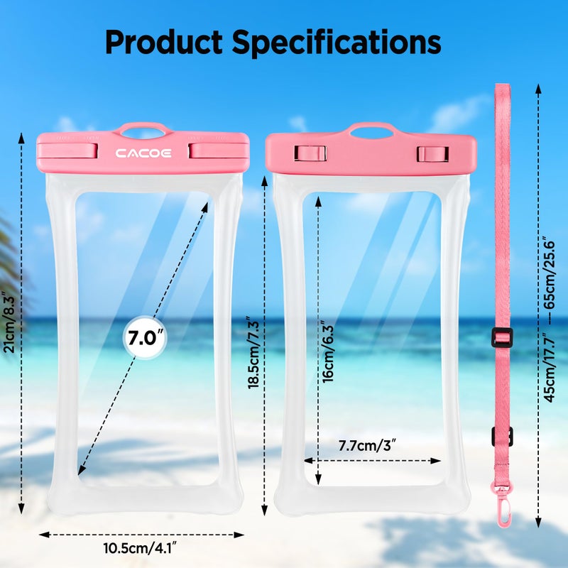 CACOE [Floatable] Floating Universal Waterproof Phone case 2 Pcs-Up to 7.0",Waterproof Phone Pouch with Adjustable Neck Lanyard,IPX8 Cellphone Dry Bags for Beach Pool Swimmingï¼ˆBlue+Pinkï¼‰ - Image 5