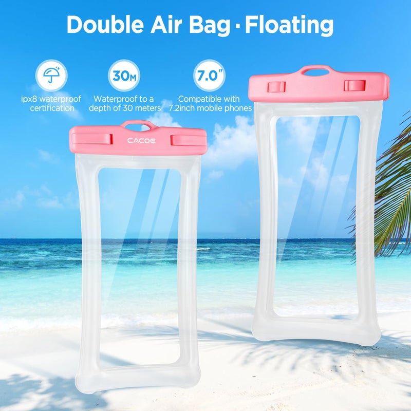 CACOE [Floatable] Floating Universal Waterproof Phone case 2 Pcs-Up to 7.0",Waterproof Phone Pouch with Adjustable Neck Lanyard,IPX8 Cellphone Dry Bags for Beach Pool Swimmingï¼ˆBlue+Pinkï¼‰ - Image 3