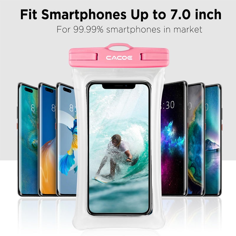 CACOE [Floatable] Floating Universal Waterproof Phone case 2 Pcs-Up to 7.0",Waterproof Phone Pouch with Adjustable Neck Lanyard,IPX8 Cellphone Dry Bags for Beach Pool Swimmingï¼ˆBlue+Pinkï¼‰ - Image 2