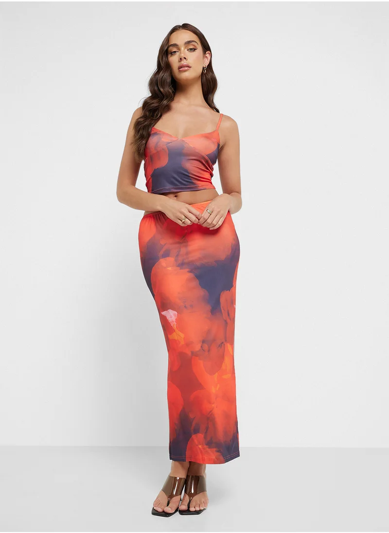 جينجر Blurred Floral Cami Top & Maxi Skirt Set