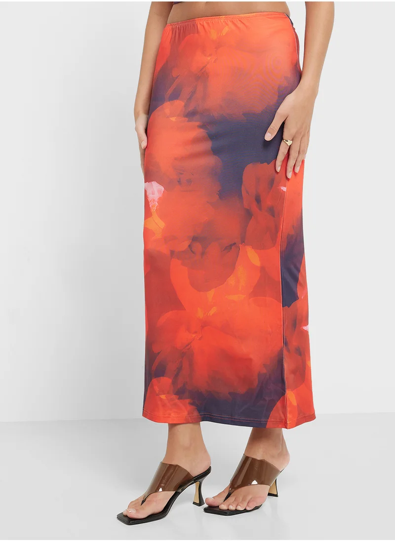 جينجر Blurred Floral Cami Top & Maxi Skirt Set