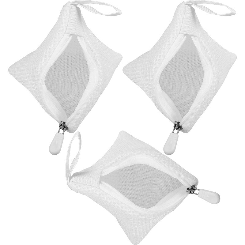 3Pcs White Zippered Mesh Laundry Bags 12x12cm Polyester Wash Bags For Delicates - Image 2