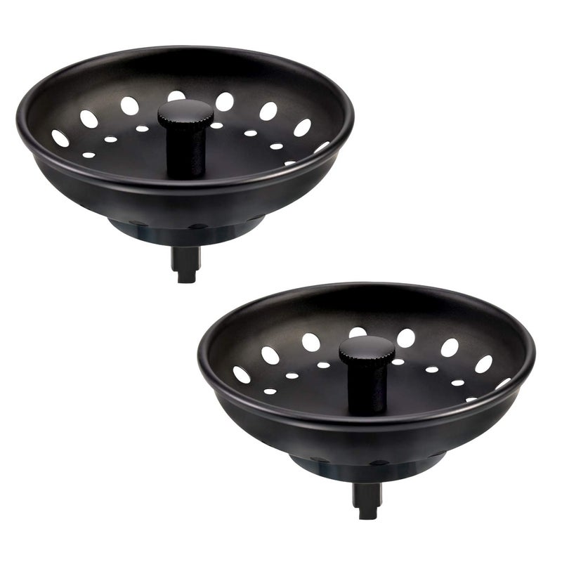 KONE Black Sink Basket Strainer Drain Stopper 2 Pack Stainless Steel Matte Black Kitchen Sink Strainer Fit for Universal 312 inch Kitchen Sink Metal Center Knob with AntiClog Rubber Sink Stopper