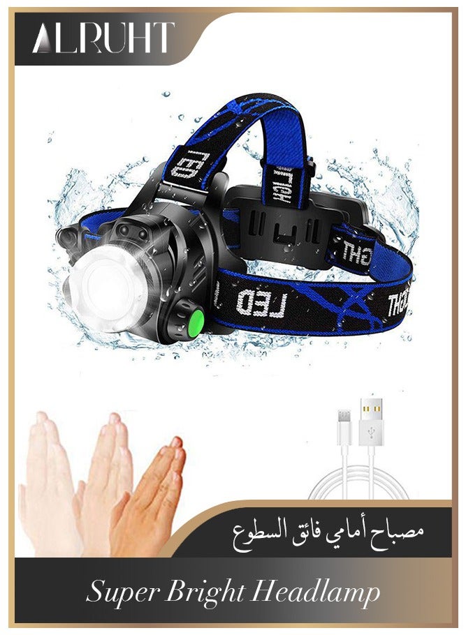 Loquat Super Bright Headlamp, USB Rechargeable Led Head Lamp, IPX4 Zoomable Waterproof Headlight with 3 Modes and Adjustable Headband for Camping, Hiking, Outdoors, Hunting, Running - Image 1