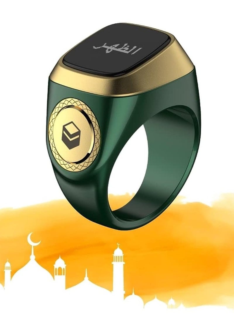 iQIBLA Iqibla Smart Tasbih Zikr Ring Muslim Prayer Prayer timing reminder OLED display Tasbih Counter Smart Ring Wearable Green 18mm USB  - Image 1