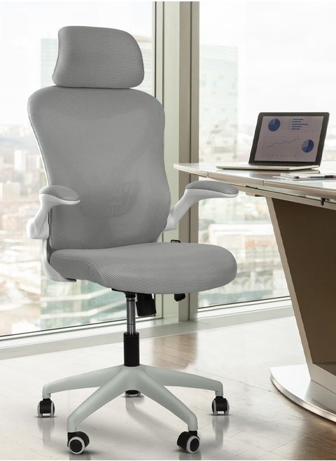 DROGO premium Ergonomic Office Chair for Work from Home, High Back Computer Chair with Mesh, Flip-up Armrest, Recline, Adjustable Seat & Lumbar Support Mesh Chair for Office
