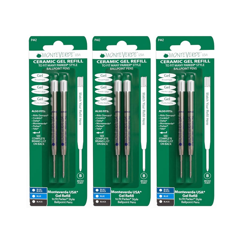 Monteverde إعادة تعبئة جل سيراميك بدون غطاء تناسب أقلام باركر الجافة، أزرق/أسود عريض (P443BB) - Image 1