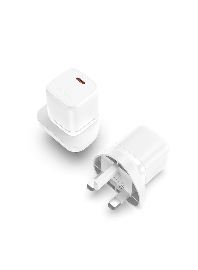 VENTION 1-port USB-C GaN Charger(30W) UK-Plug White Model # FAKW0-UK - Image 1