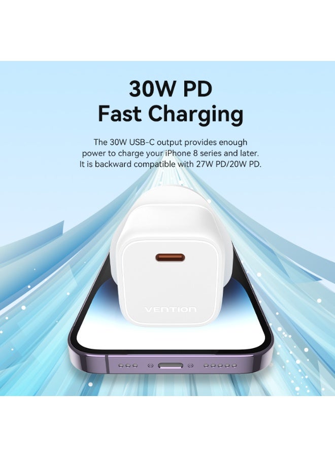 VENTION 1-port USB-C GaN Charger(30W) UK-Plug White Model # FAKW0-UK - Image 4