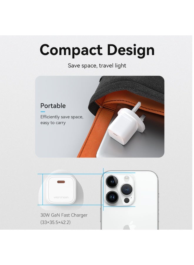 VENTION 1-port USB-C GaN Charger(30W) UK-Plug White Model # FAKW0-UK - Image 3