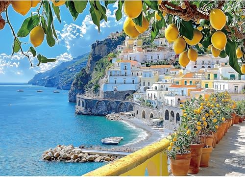 MINIWAN 1000 Piece Amalfi Coast Puzzle Premium Jigsaw Puzzle for Adults Rustic Style Mediterranean Coastal Landscape Puzzle 275 x 197 Inches Travel Gift for Nature Art Lovers - Image 1