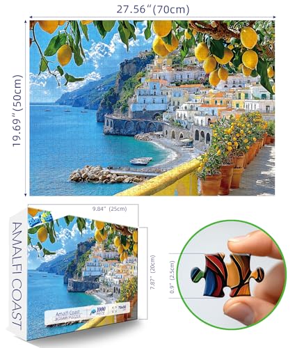MINIWAN 1000 Piece Amalfi Coast Puzzle Premium Jigsaw Puzzle for Adults Rustic Style Mediterranean Coastal Landscape Puzzle 275 x 197 Inches Travel Gift for Nature Art Lovers - Image 5