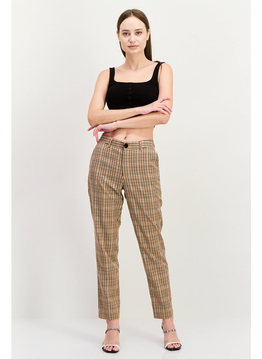 Scotch & Soda Women Regular Fit Checkered straight Leg Pants, Beige  - Image 4