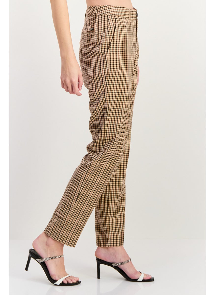 Scotch & Soda Women Regular Fit Checkered straight Leg Pants, Beige  - Image 2