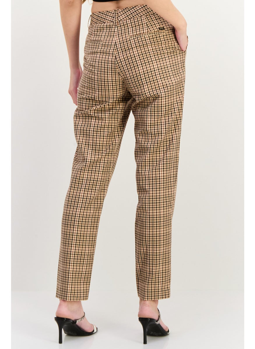 Scotch & Soda Women Regular Fit Checkered straight Leg Pants, Beige  - Image 3