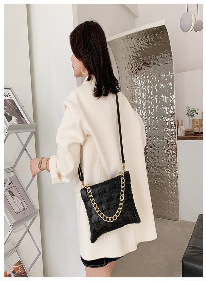 واي بي حقيبة كروس كبيرة للنساء من YP، مصنوعة من جلد البولي يوريثان، بتصميم ظرف منسوج، مناسبة لحملها على الكتف (أسود). - Image 4