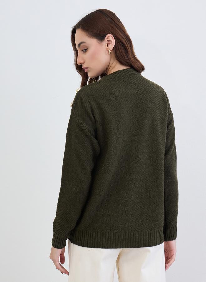Styli Olive Green Button Detail Sweater - Image 5