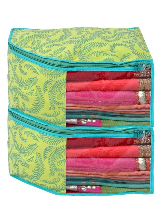 Kuber Industries Kuber Industries Leaf Printed Non-Woven Blouse Cover Wardrobe Organiser Clothes Storage Bag With Front Window- Pack of 2 (Green)-44KM0528  - Image 1
