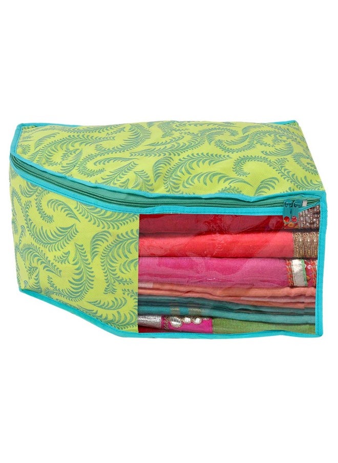Kuber Industries Kuber Industries Leaf Printed Non-Woven Blouse Cover Wardrobe Organiser Clothes Storage Bag With Front Window- Pack of 2 (Green)-44KM0528  - Image 2