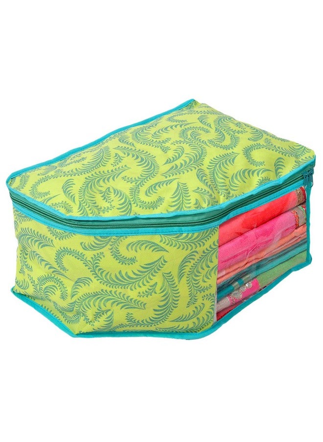 Kuber Industries Kuber Industries Leaf Printed Non-Woven Blouse Cover Wardrobe Organiser Clothes Storage Bag With Front Window- Pack of 2 (Green)-44KM0528  - Image 3